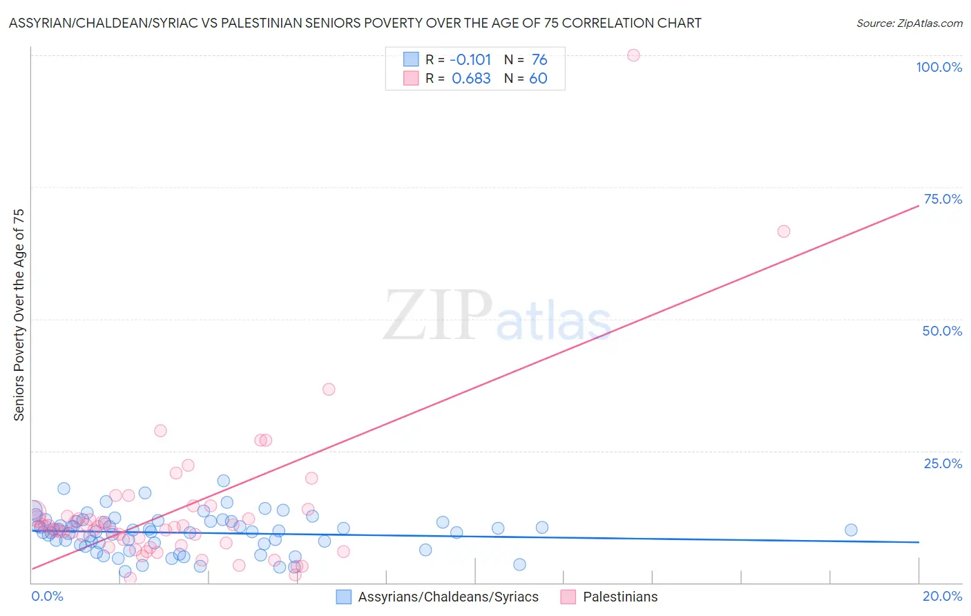 Assyrian/Chaldean/Syriac vs Palestinian Seniors Poverty Over the Age of 75