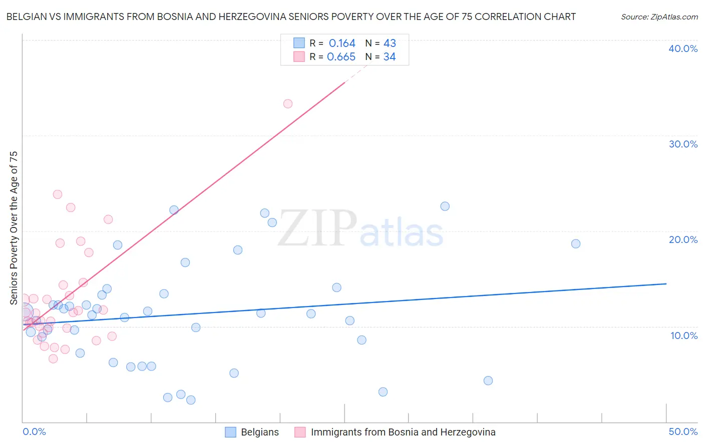 Belgian vs Immigrants from Bosnia and Herzegovina Seniors Poverty Over the Age of 75