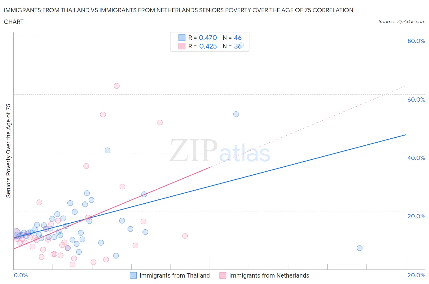 Immigrants from Thailand vs Immigrants from Netherlands Seniors Poverty Over the Age of 75