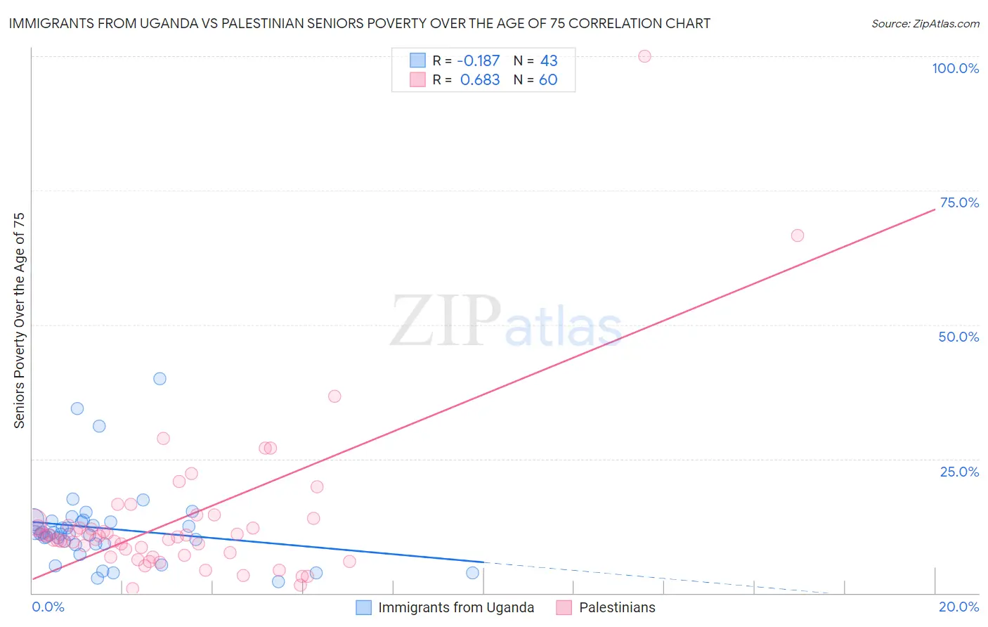 Immigrants from Uganda vs Palestinian Seniors Poverty Over the Age of 75