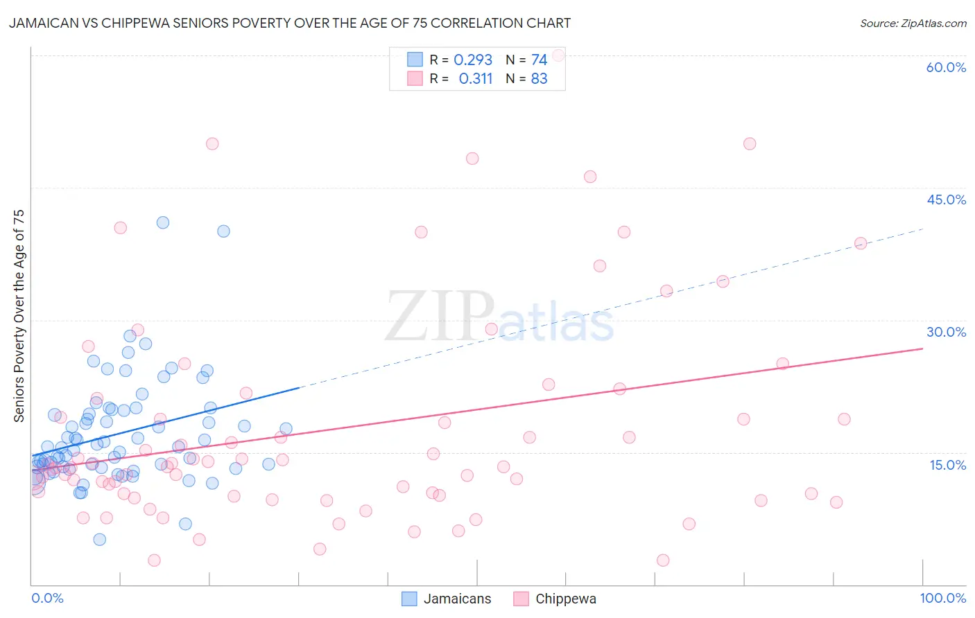 Jamaican vs Chippewa Seniors Poverty Over the Age of 75