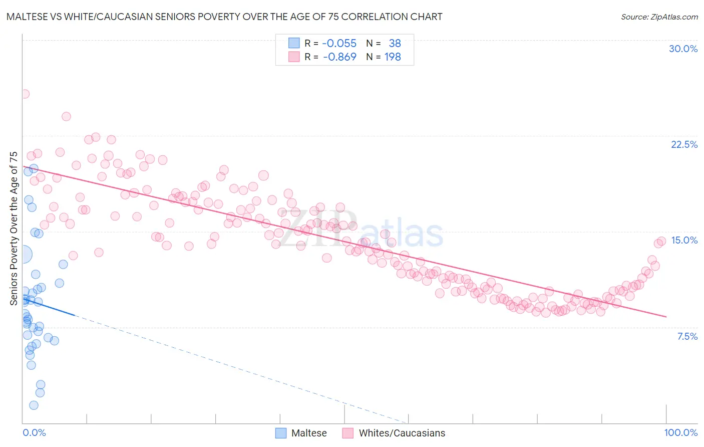 Maltese vs White/Caucasian Seniors Poverty Over the Age of 75