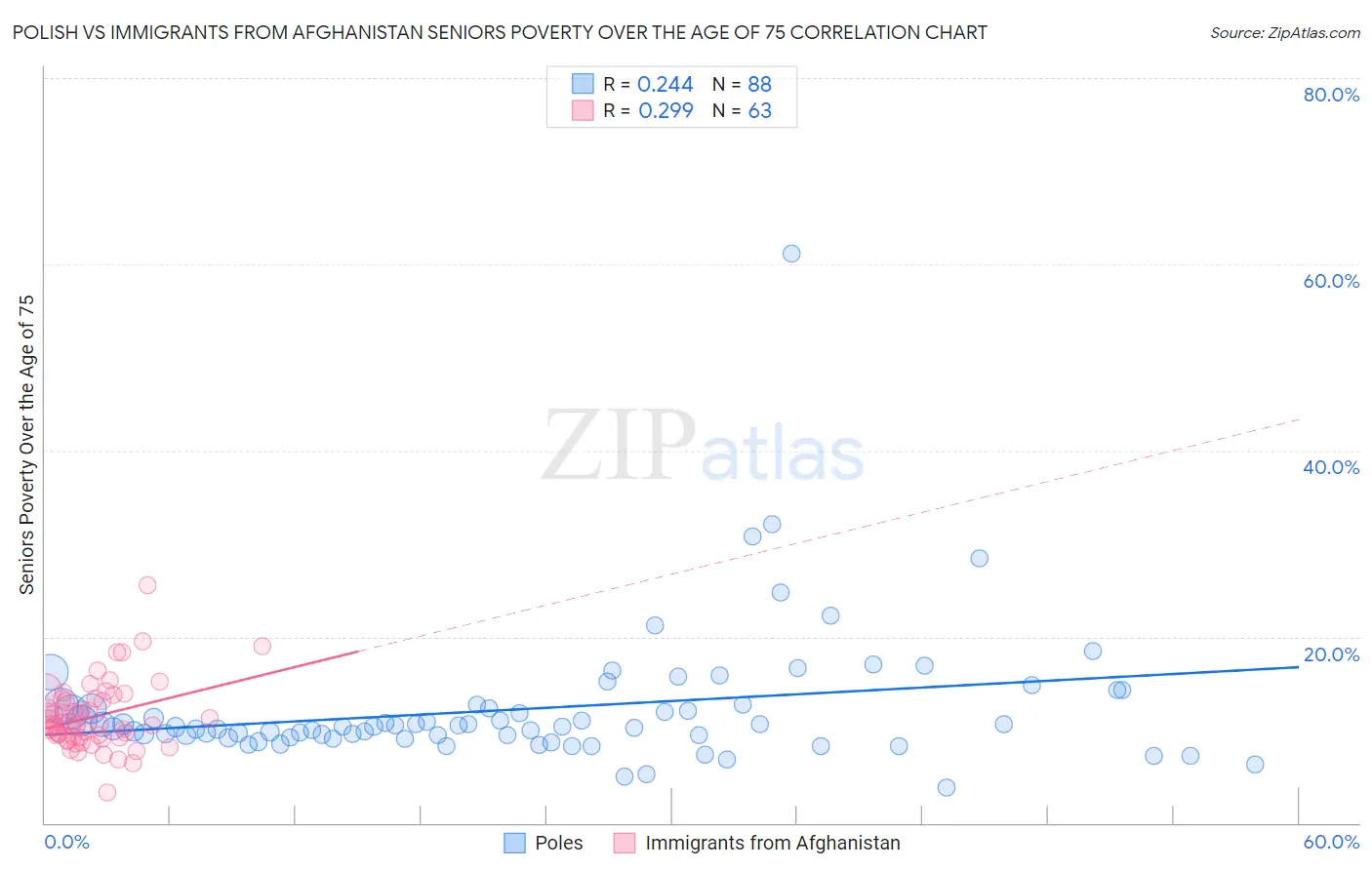 Polish vs Immigrants from Afghanistan Seniors Poverty Over the Age of 75