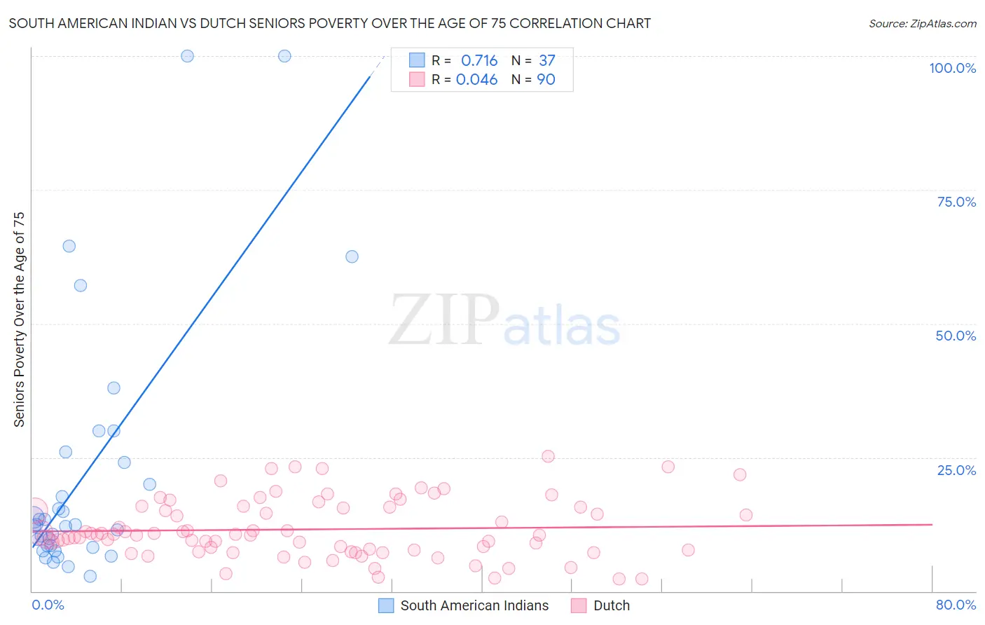 South American Indian vs Dutch Seniors Poverty Over the Age of 75