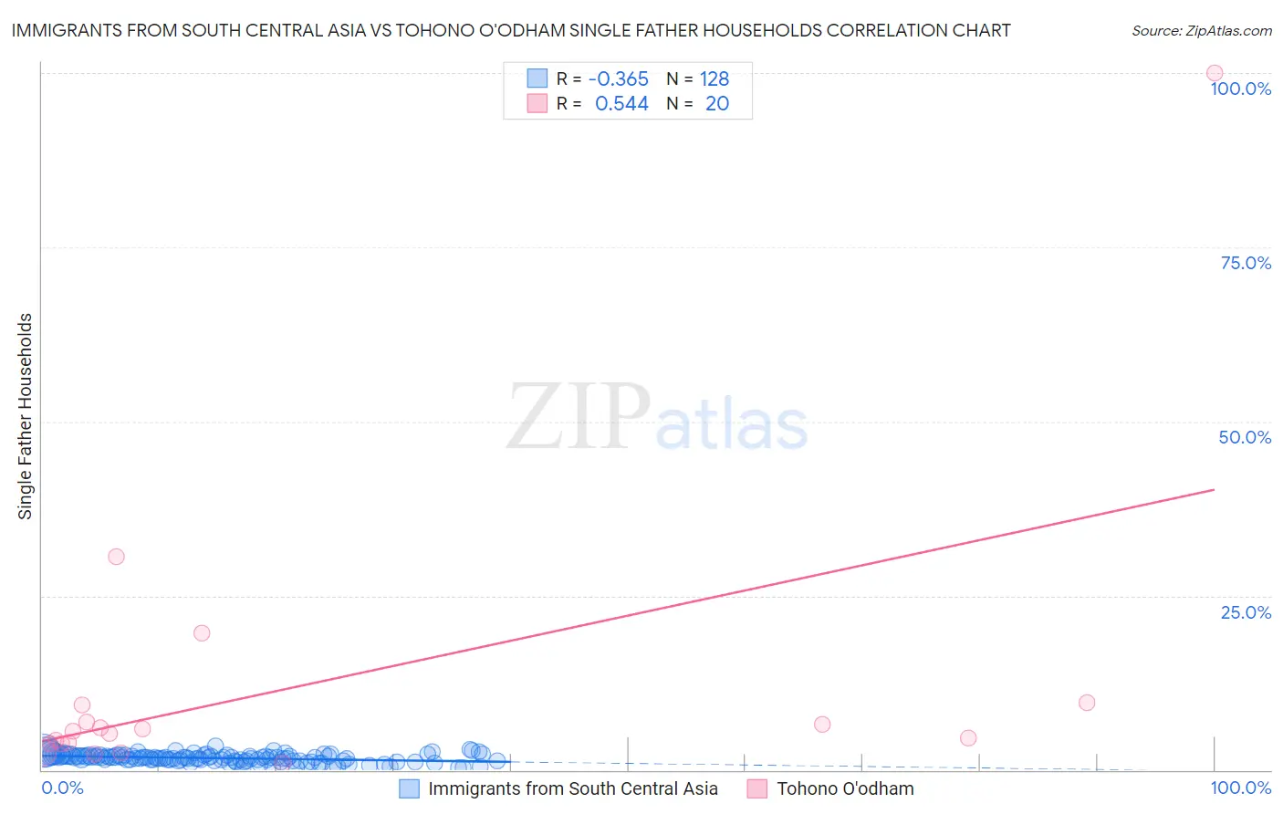 Immigrants from South Central Asia vs Tohono O'odham Single Father Households