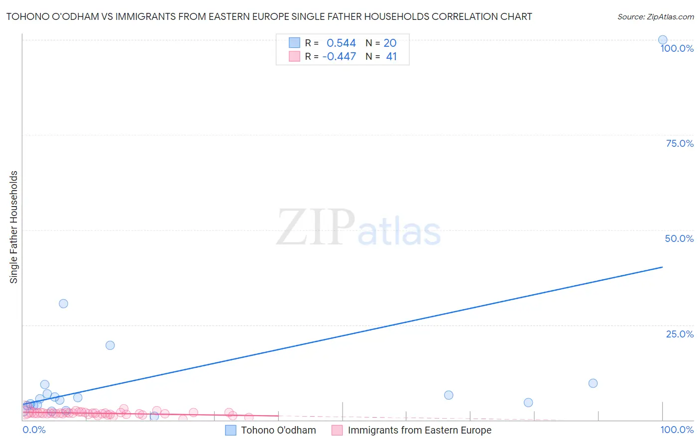 Tohono O'odham vs Immigrants from Eastern Europe Single Father Households