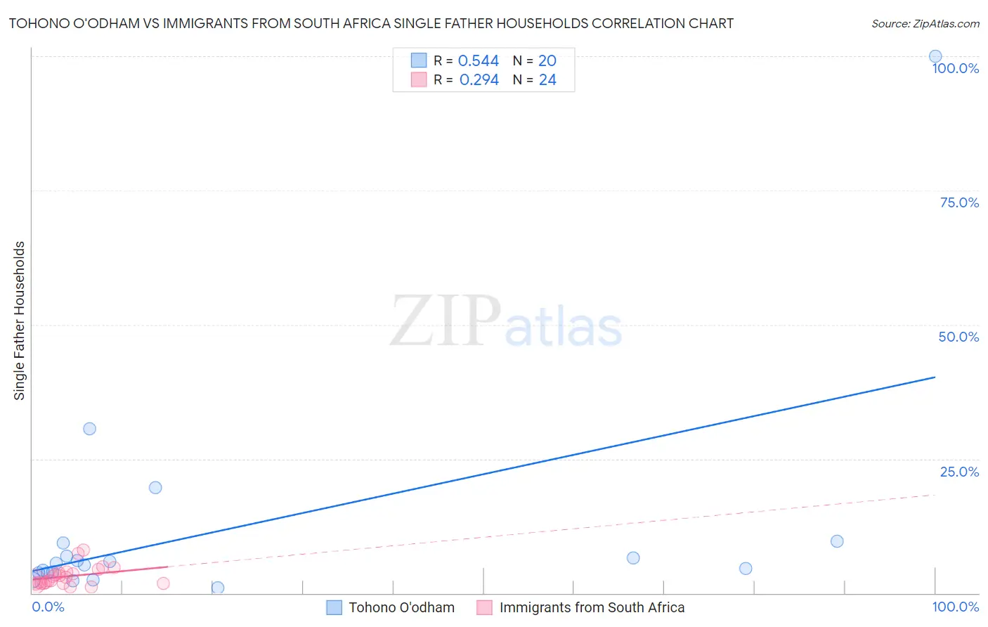 Tohono O'odham vs Immigrants from South Africa Single Father Households