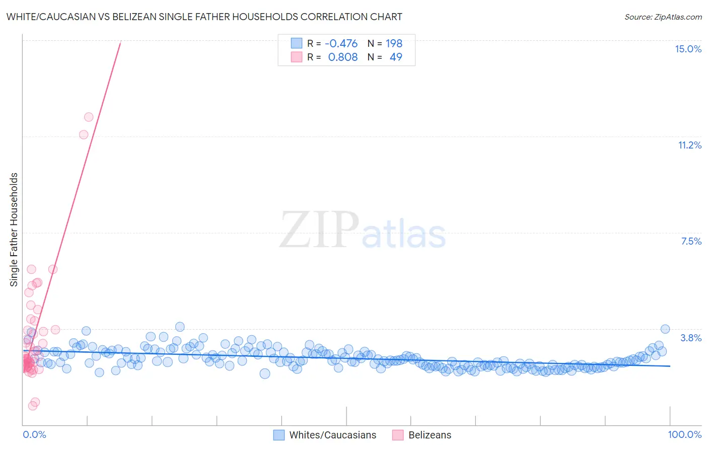 White/Caucasian vs Belizean Single Father Households