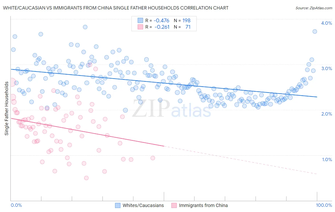 White/Caucasian vs Immigrants from China Single Father Households