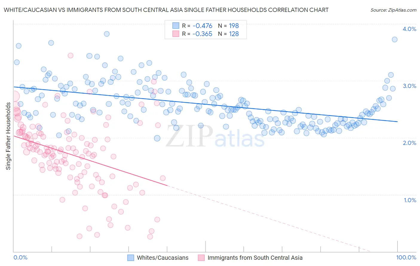 White/Caucasian vs Immigrants from South Central Asia Single Father Households