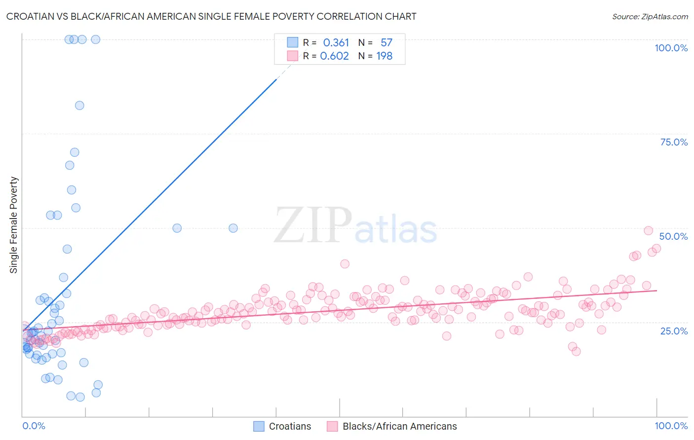 Croatian vs Black/African American Single Female Poverty