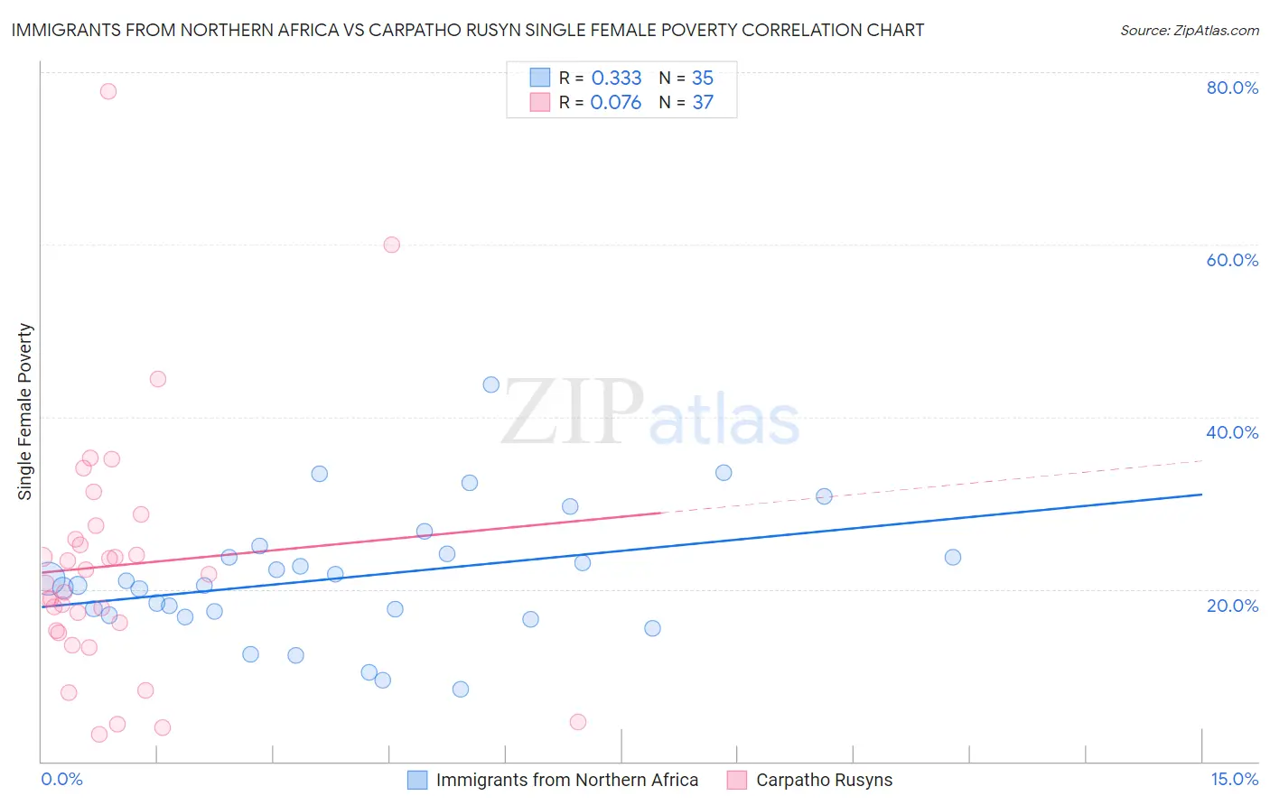 Immigrants from Northern Africa vs Carpatho Rusyn Single Female Poverty