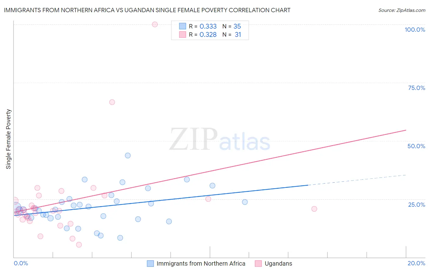 Immigrants from Northern Africa vs Ugandan Single Female Poverty