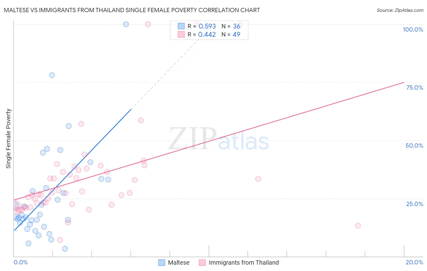 Maltese vs Immigrants from Thailand Single Female Poverty