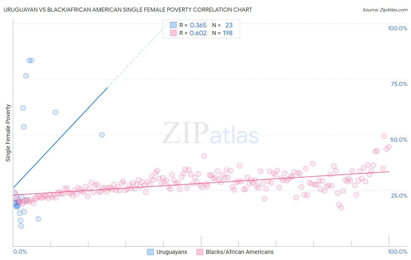 Uruguayan vs Black/African American Single Female Poverty