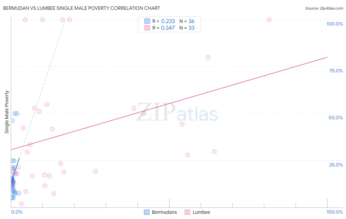 Bermudan vs Lumbee Single Male Poverty