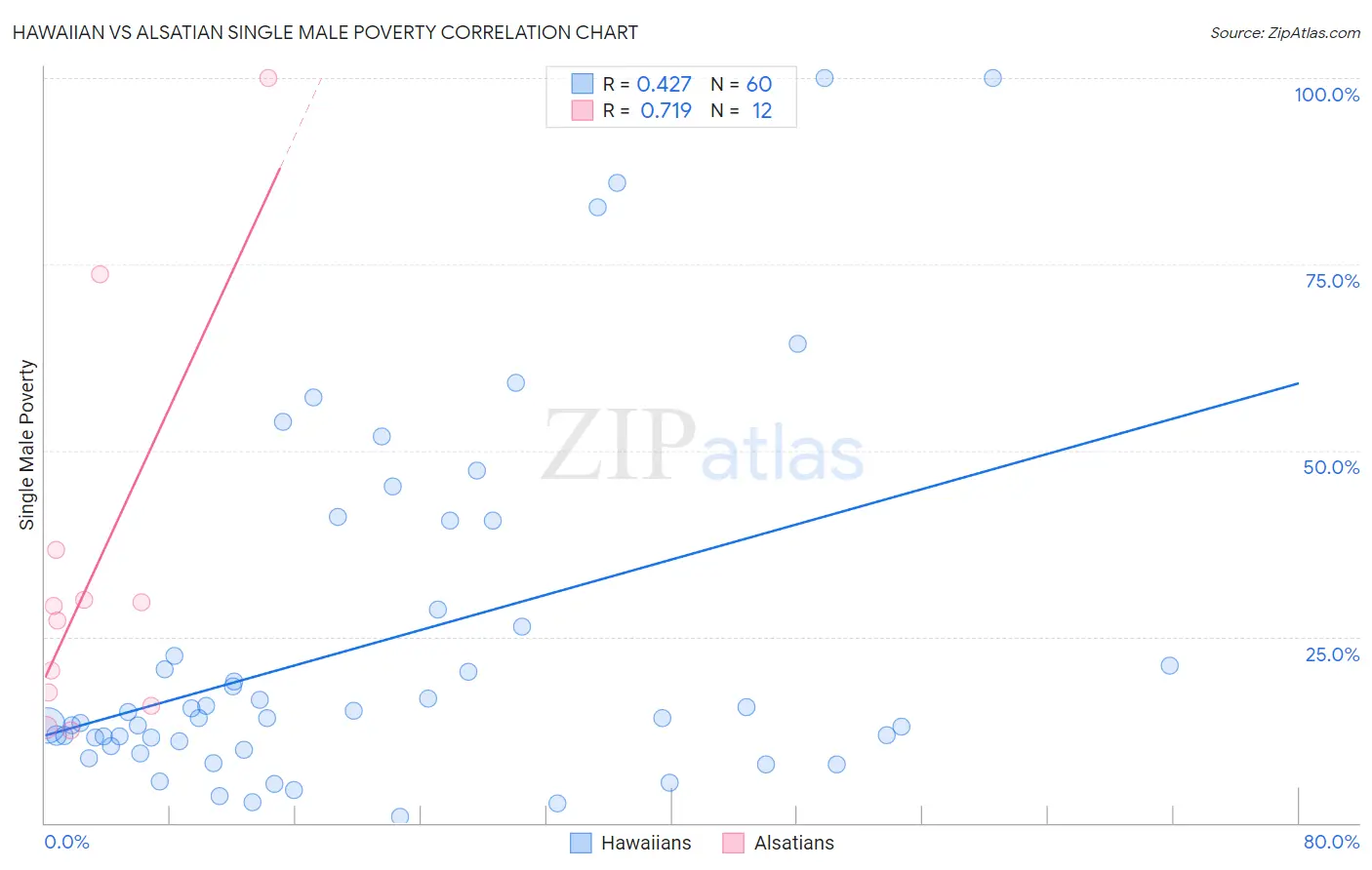 Hawaiian vs Alsatian Single Male Poverty