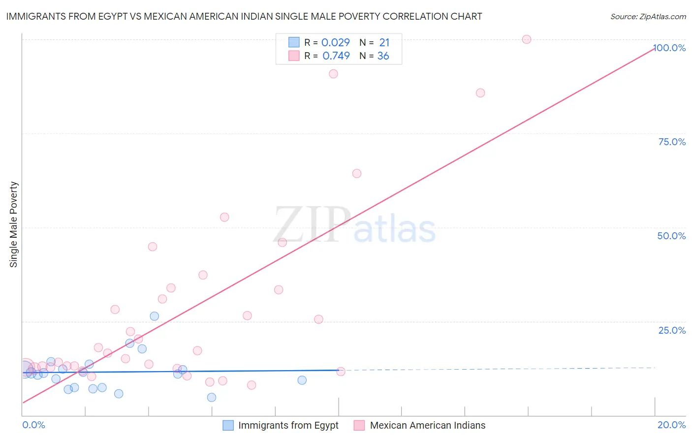Immigrants from Egypt vs Mexican American Indian Single Male Poverty