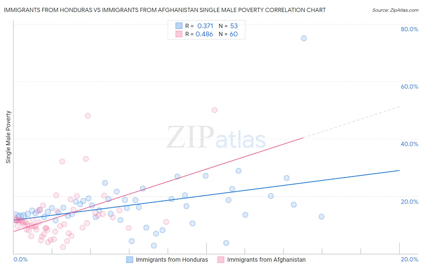 Immigrants from Honduras vs Immigrants from Afghanistan Single Male Poverty