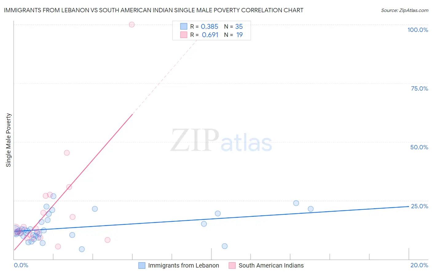 Immigrants from Lebanon vs South American Indian Single Male Poverty