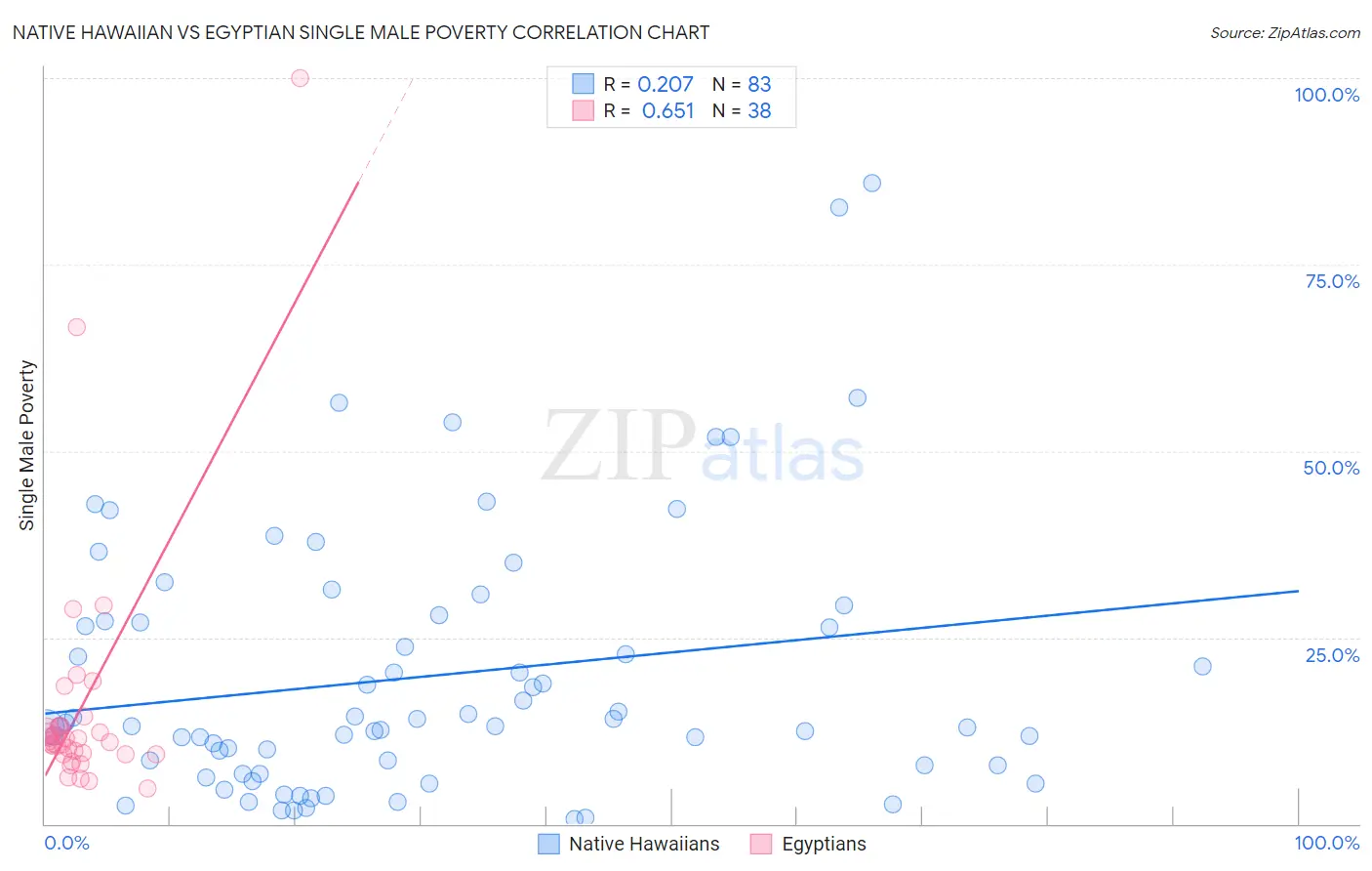 Native Hawaiian vs Egyptian Single Male Poverty