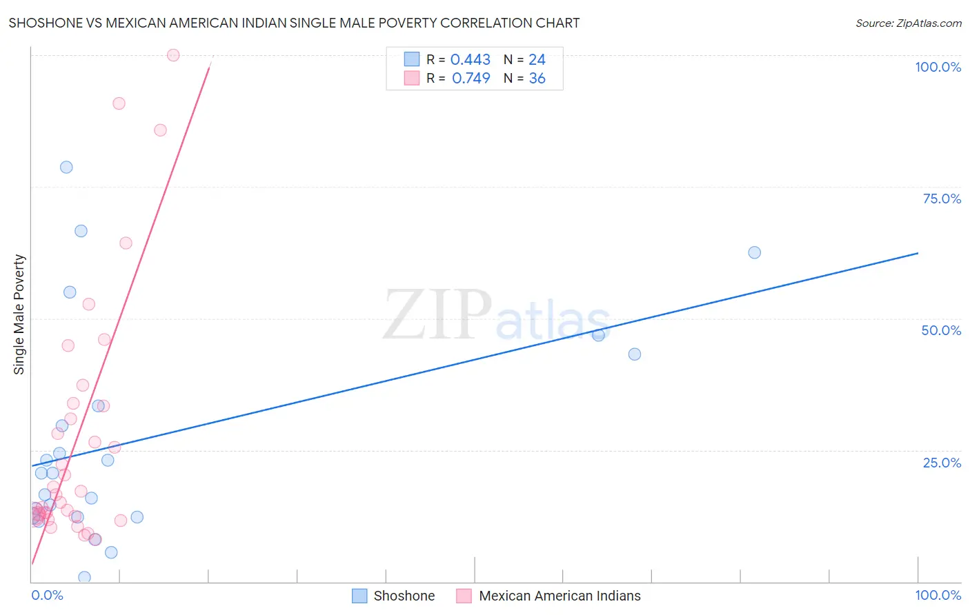 Shoshone vs Mexican American Indian Single Male Poverty