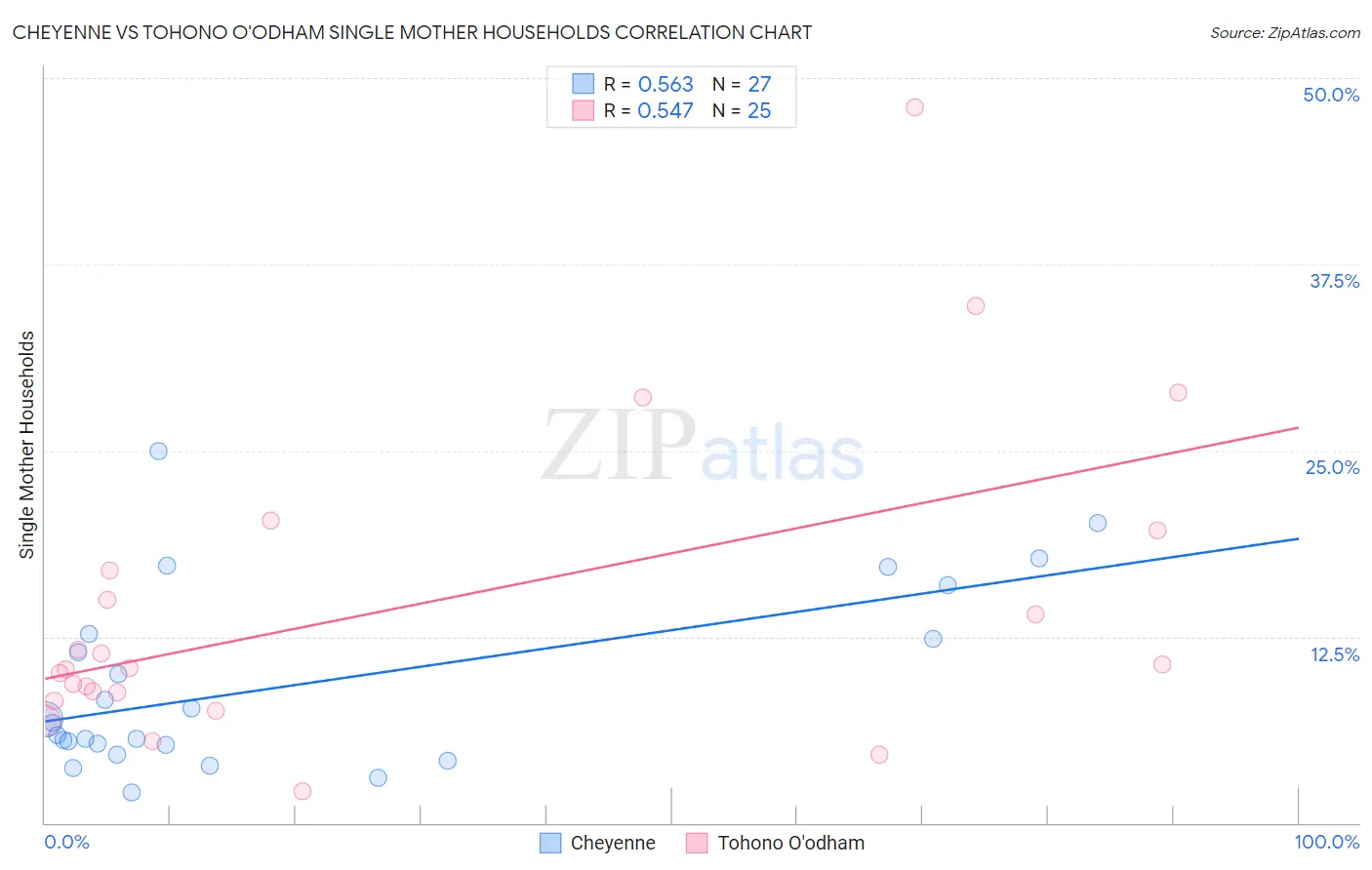 Cheyenne vs Tohono O'odham Single Mother Households