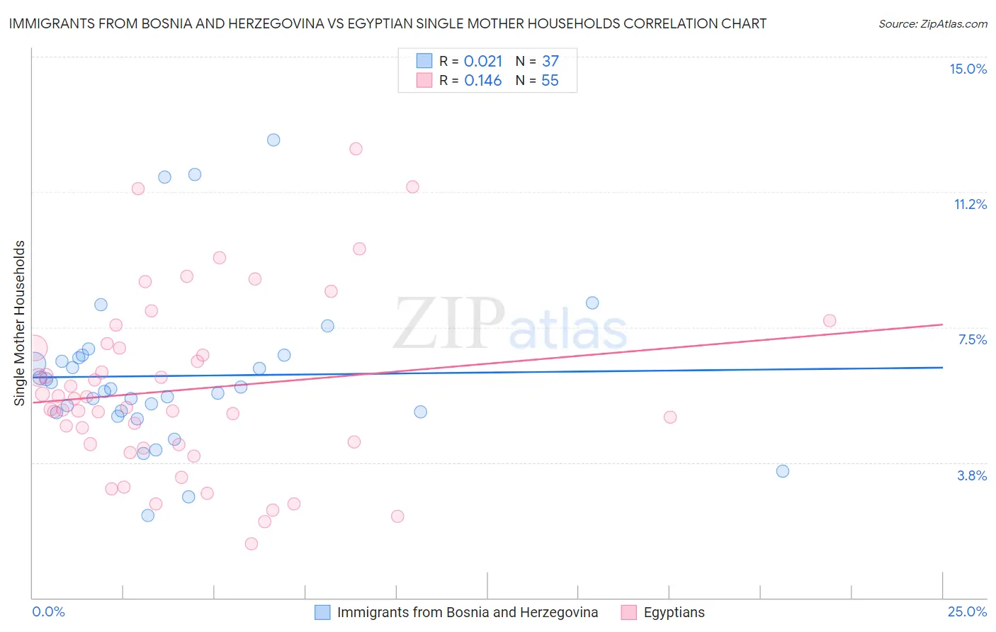 Immigrants from Bosnia and Herzegovina vs Egyptian Single Mother Households