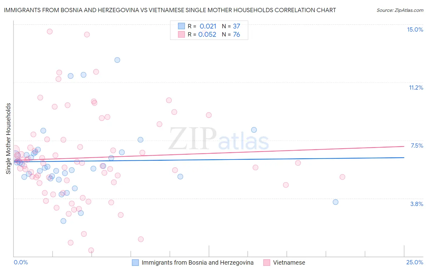 Immigrants from Bosnia and Herzegovina vs Vietnamese Single Mother Households