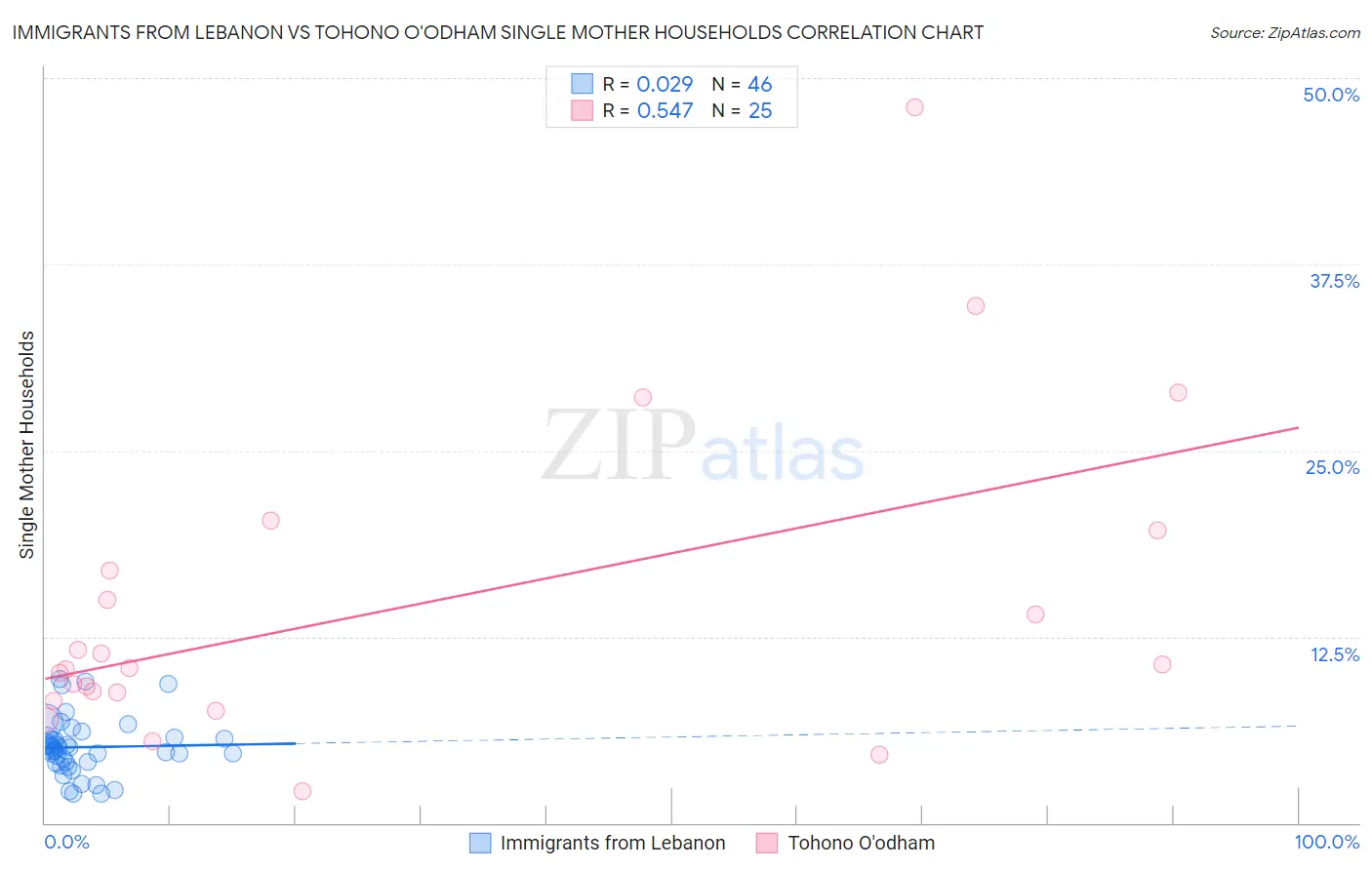 Immigrants from Lebanon vs Tohono O'odham Single Mother Households