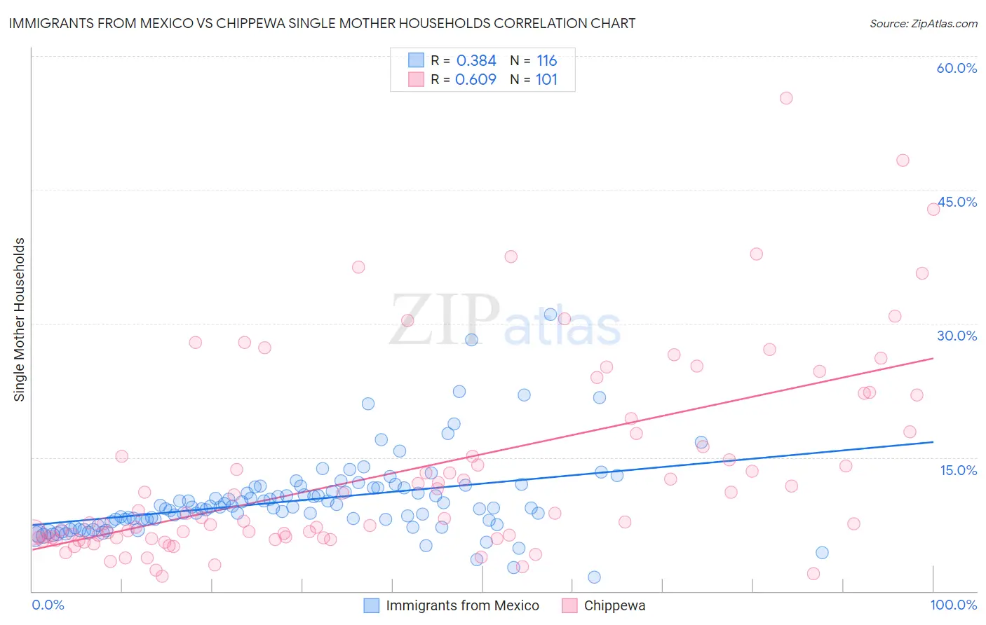 Immigrants from Mexico vs Chippewa Single Mother Households