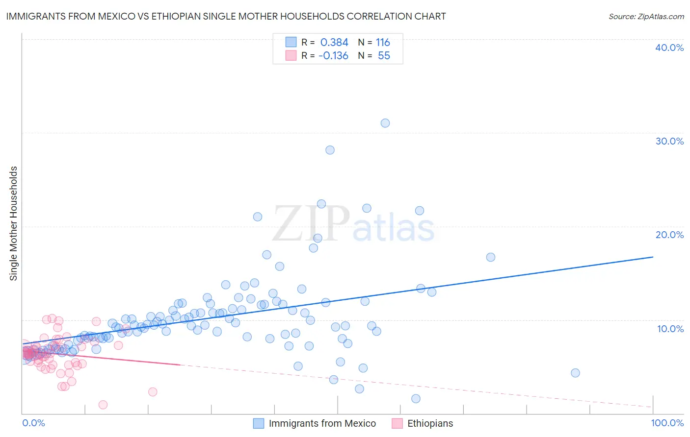 Immigrants from Mexico vs Ethiopian Single Mother Households