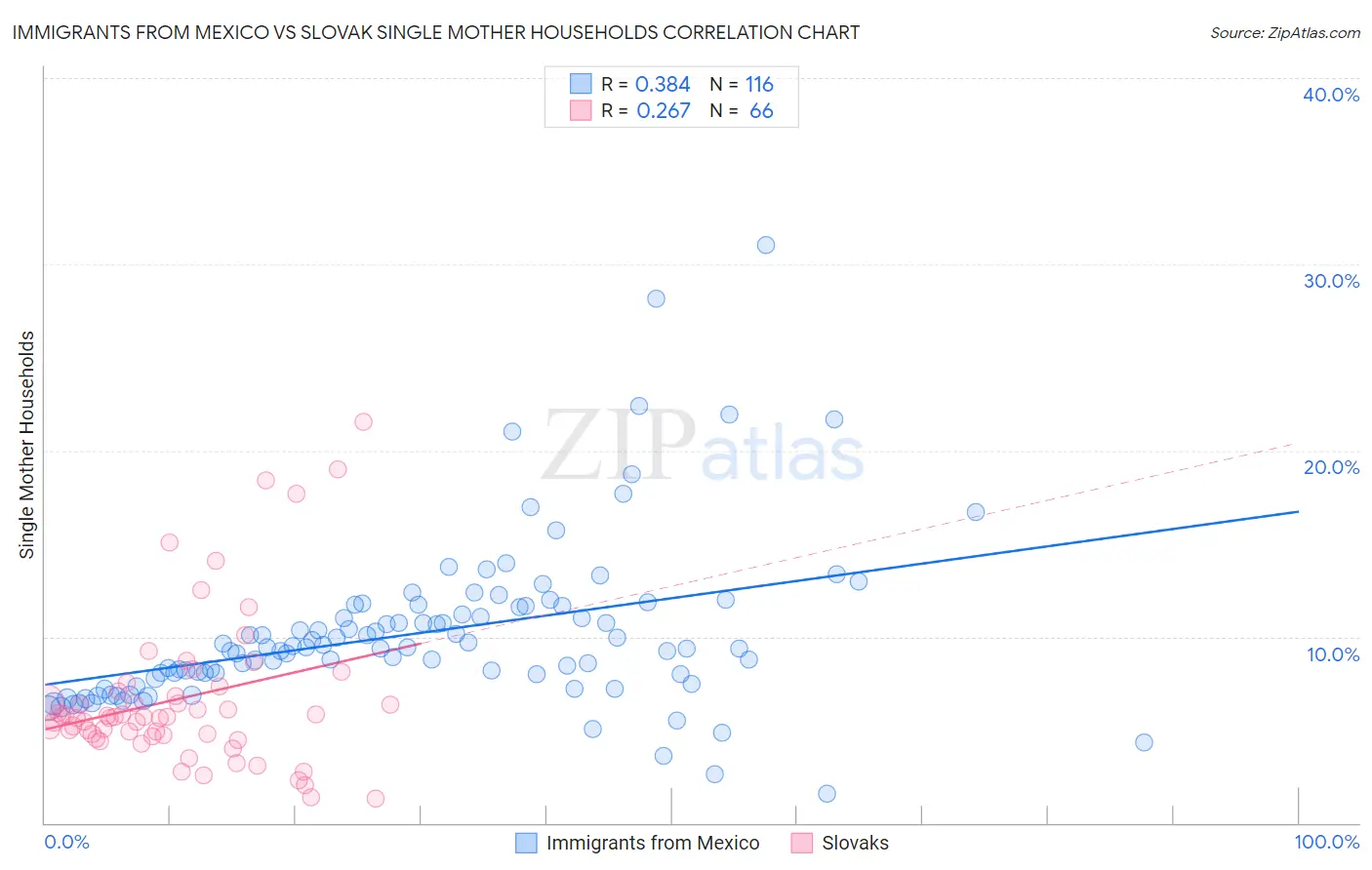 Immigrants from Mexico vs Slovak Single Mother Households