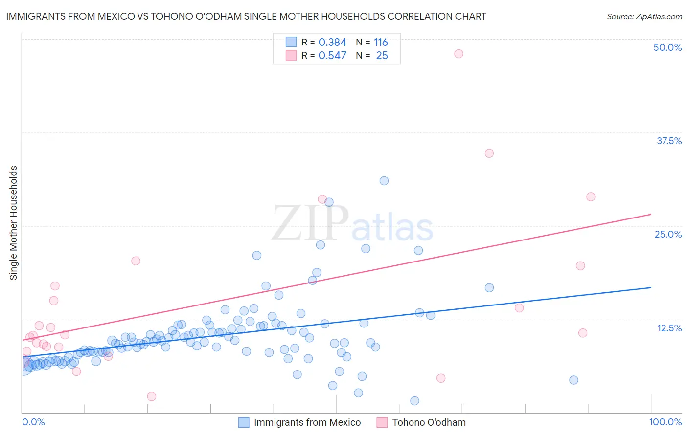 Immigrants from Mexico vs Tohono O'odham Single Mother Households