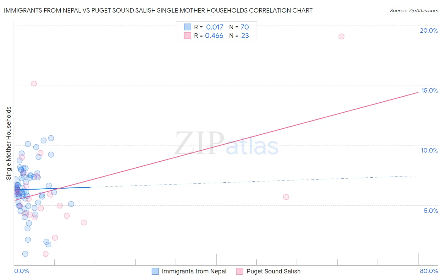 Immigrants from Nepal vs Puget Sound Salish Single Mother Households