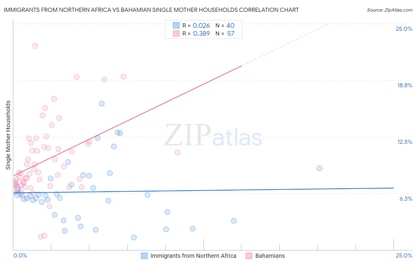 Immigrants from Northern Africa vs Bahamian Single Mother Households