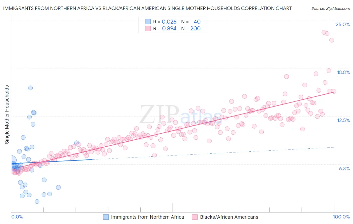 Immigrants from Northern Africa vs Black/African American Single Mother Households