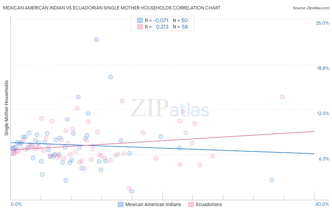 Mexican American Indian vs Ecuadorian Single Mother Households