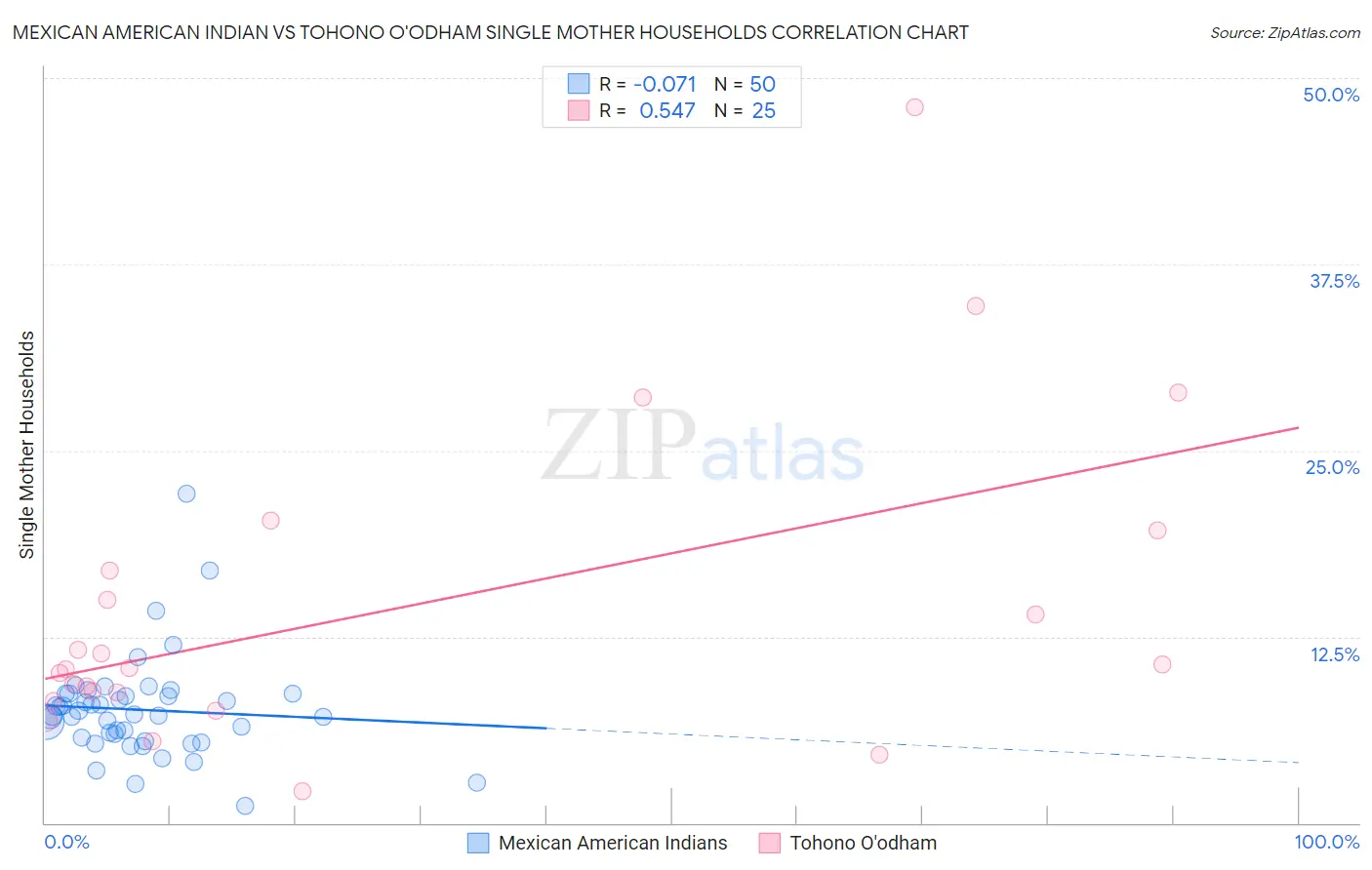 Mexican American Indian vs Tohono O'odham Single Mother Households