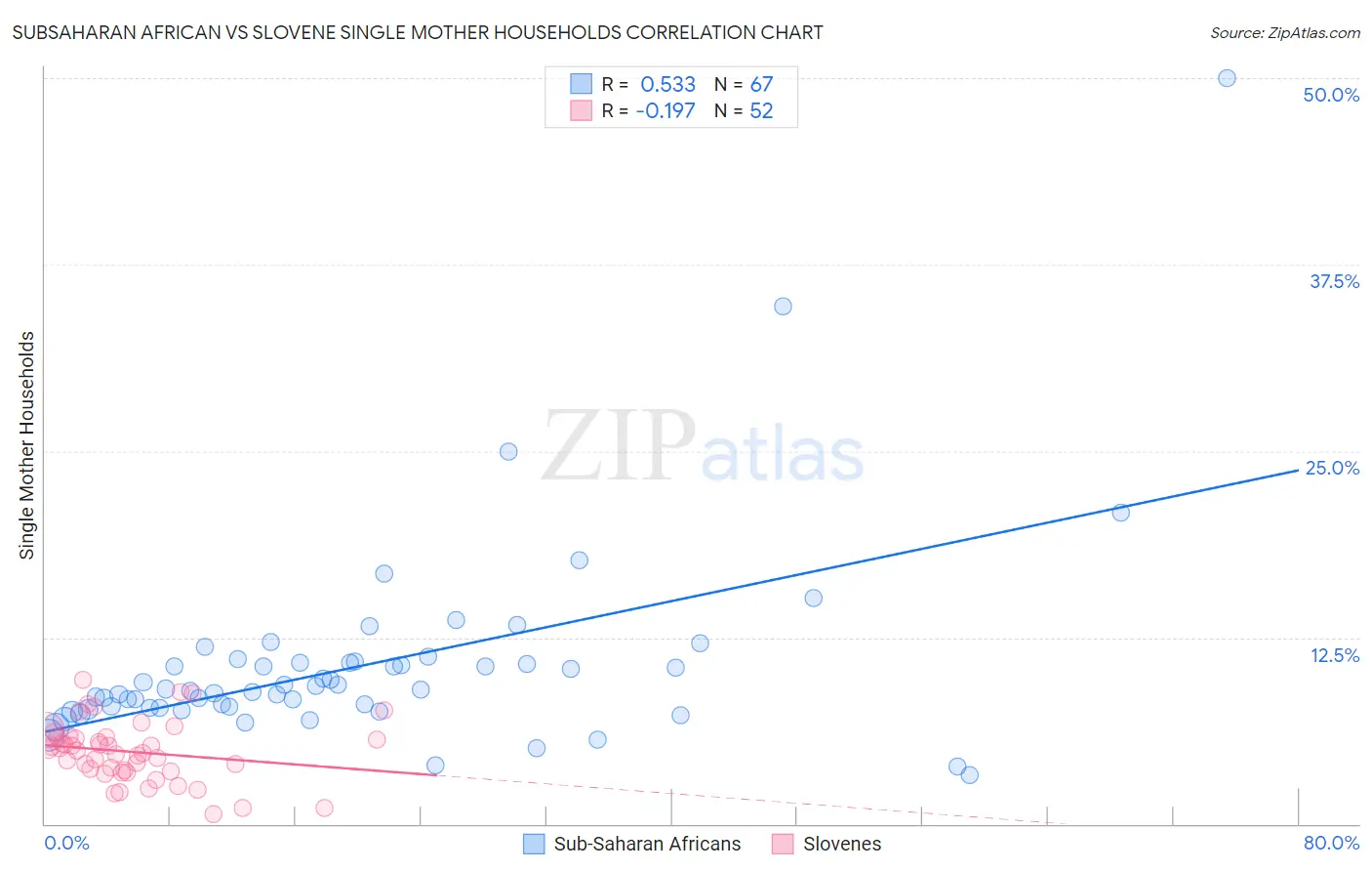 Subsaharan African vs Slovene Single Mother Households