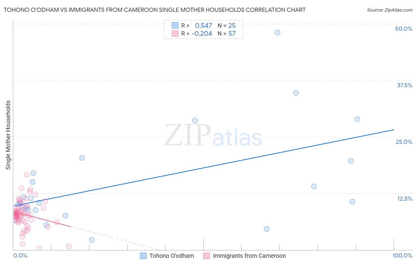 Tohono O'odham vs Immigrants from Cameroon Single Mother Households