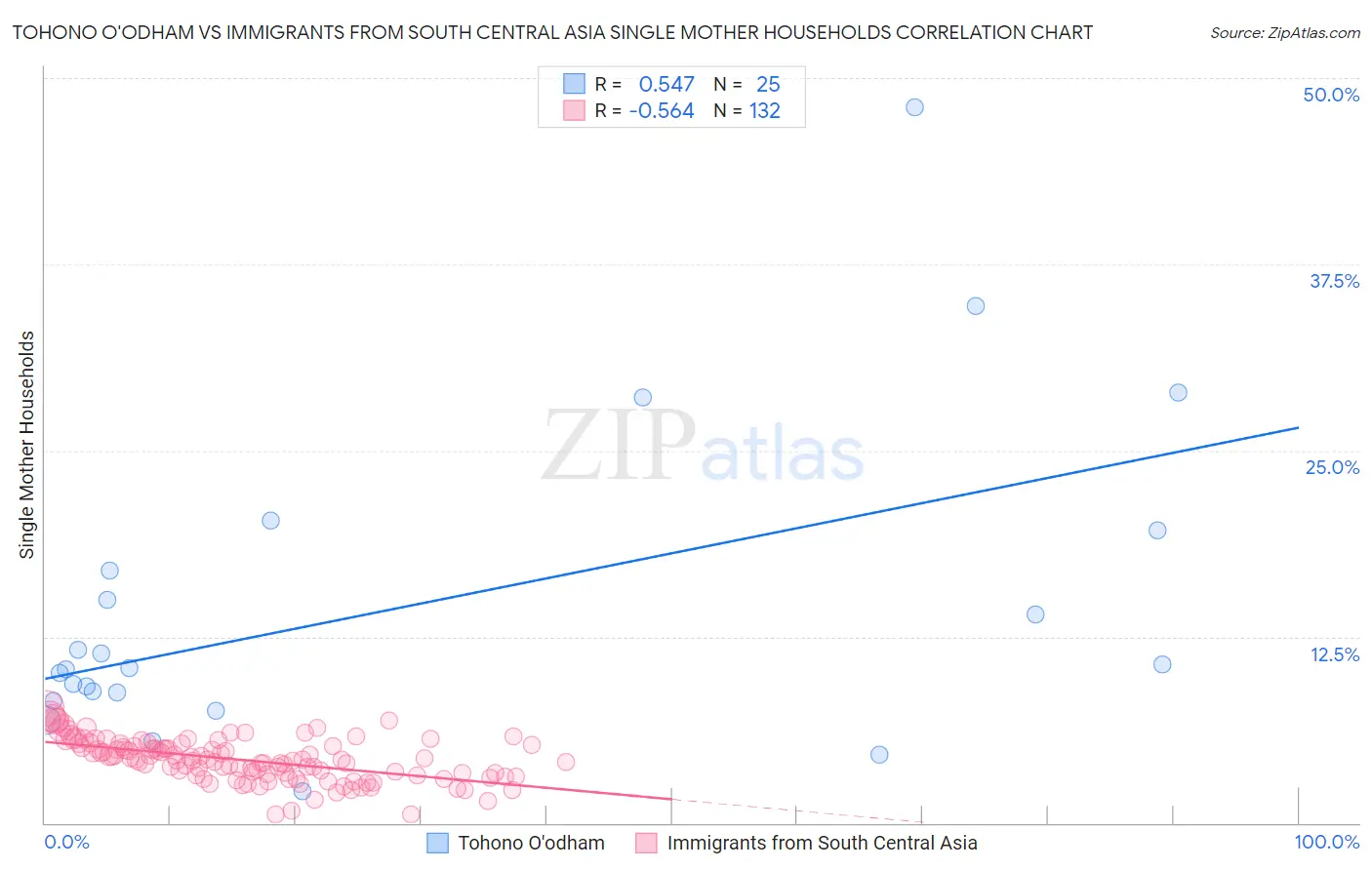 Tohono O'odham vs Immigrants from South Central Asia Single Mother Households