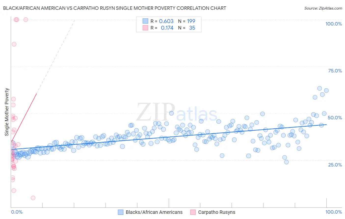 Black/African American vs Carpatho Rusyn Single Mother Poverty