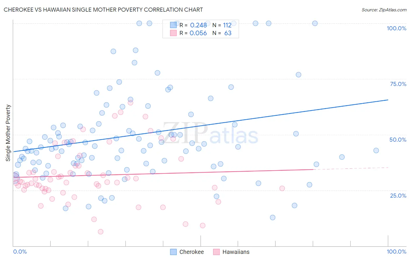 Cherokee vs Hawaiian Single Mother Poverty