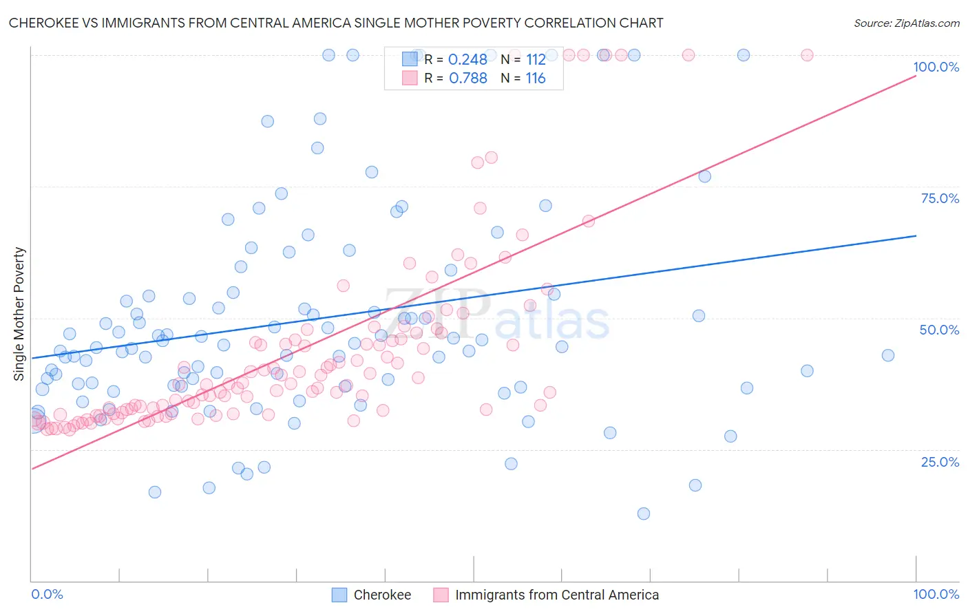 Cherokee vs Immigrants from Central America Single Mother Poverty