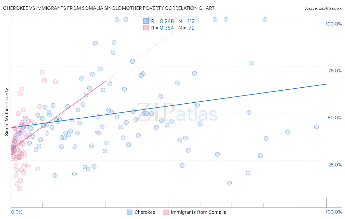 Cherokee vs Immigrants from Somalia Single Mother Poverty