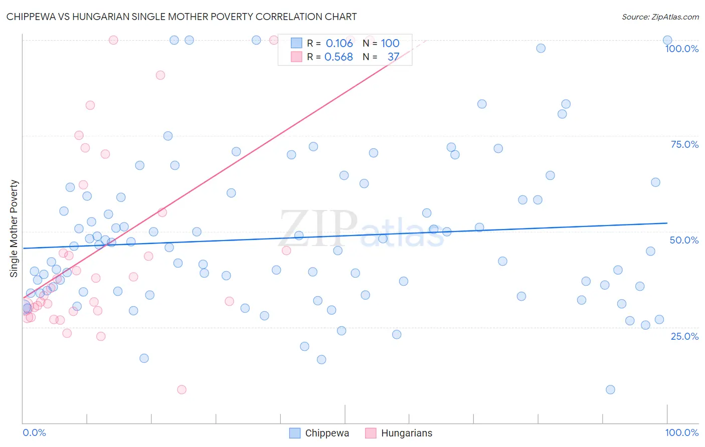 Chippewa vs Hungarian Single Mother Poverty