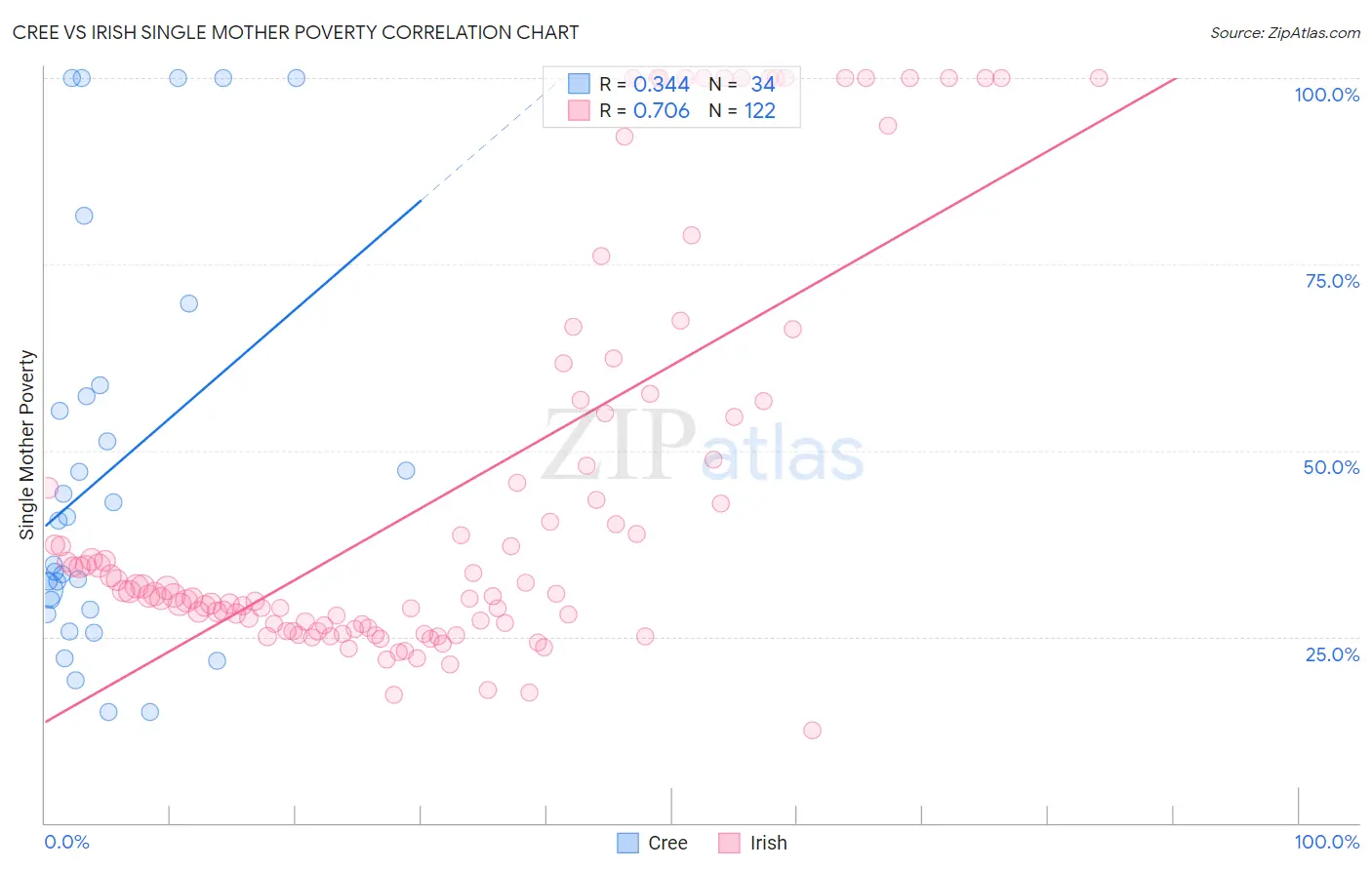 Cree vs Irish Single Mother Poverty