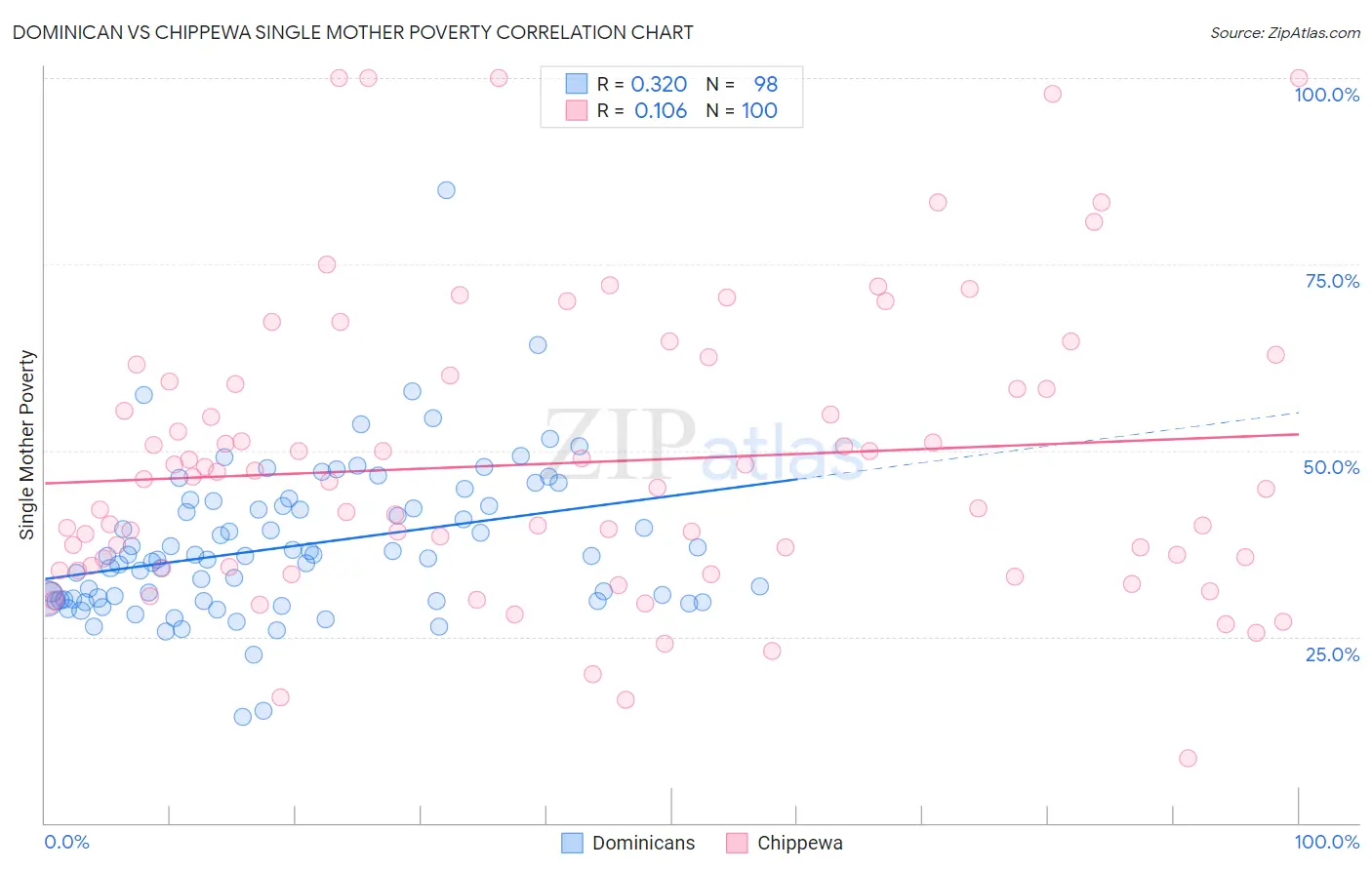 Dominican vs Chippewa Single Mother Poverty