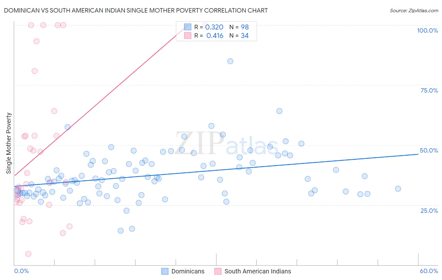 Dominican vs South American Indian Single Mother Poverty